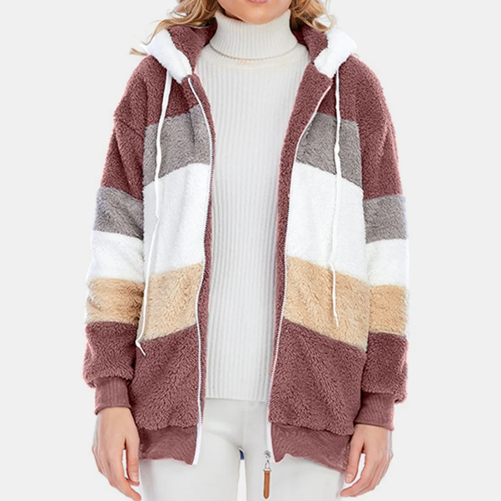 Everleigh Color Block Sherpa Hoodie - Dusty Pink - Picture 4 of 4